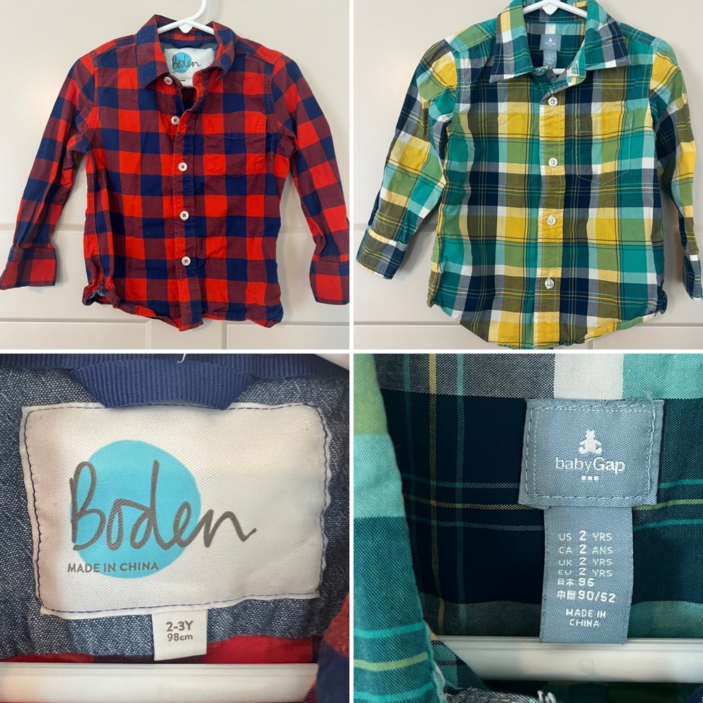 Lot of 2 Boys Toddler Plaid Button-Down Shirts - Boden & babyGap - Size 2T/3T